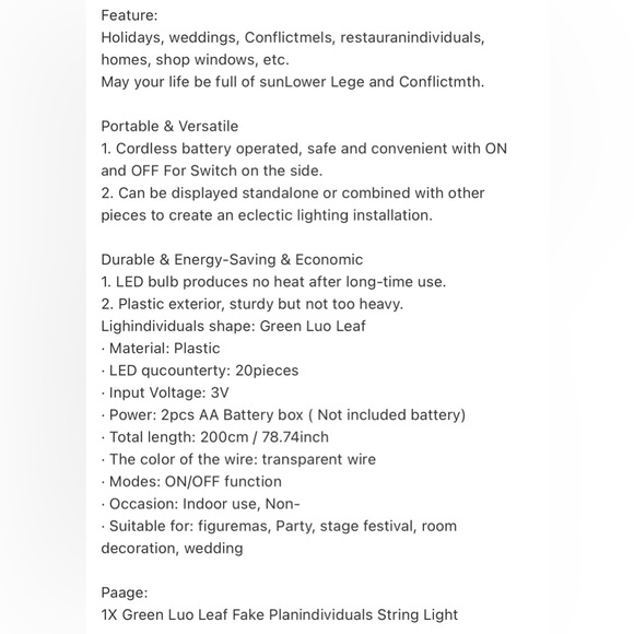 NIB Green Lou Leaf 🍃 Fairy String Light | LED | Battery Operated - Picture 4 of 11